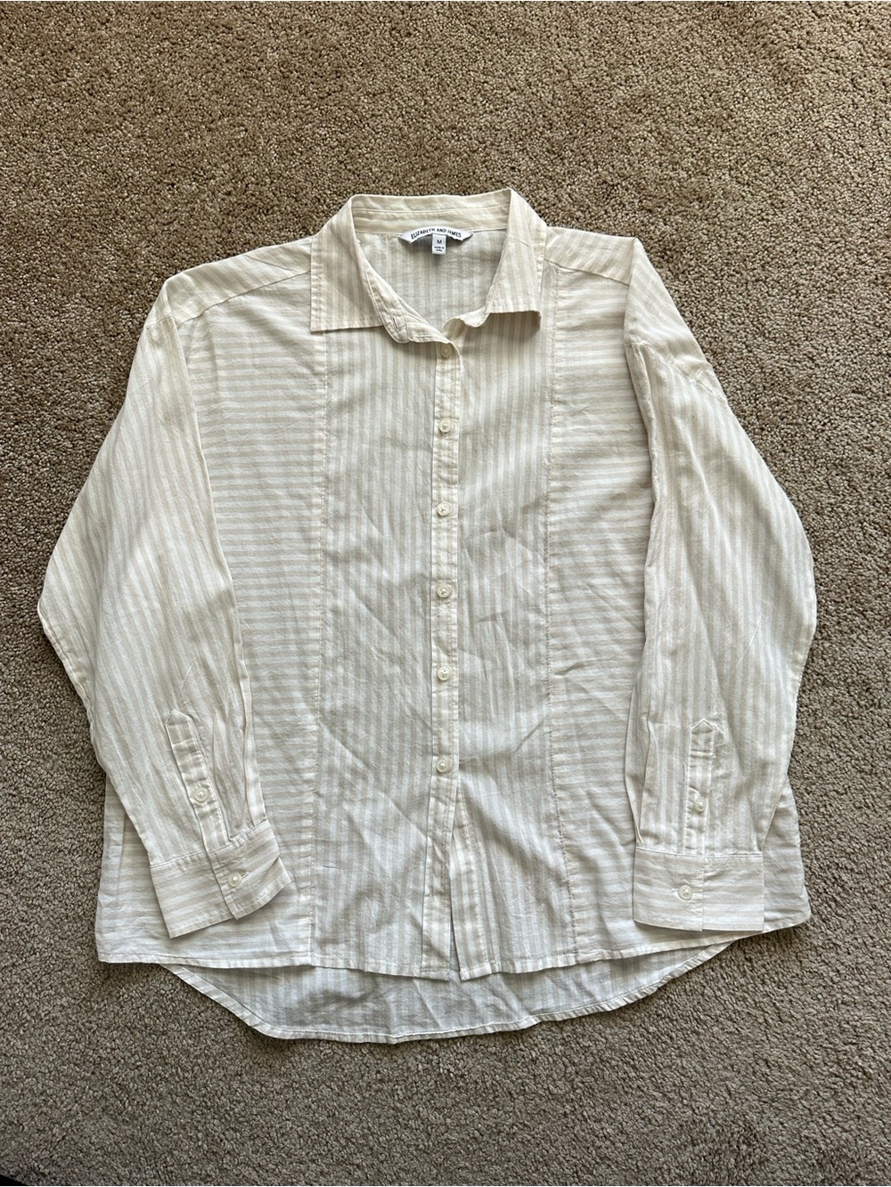Elizabeth and James Cream Striped Button-Down Shirt